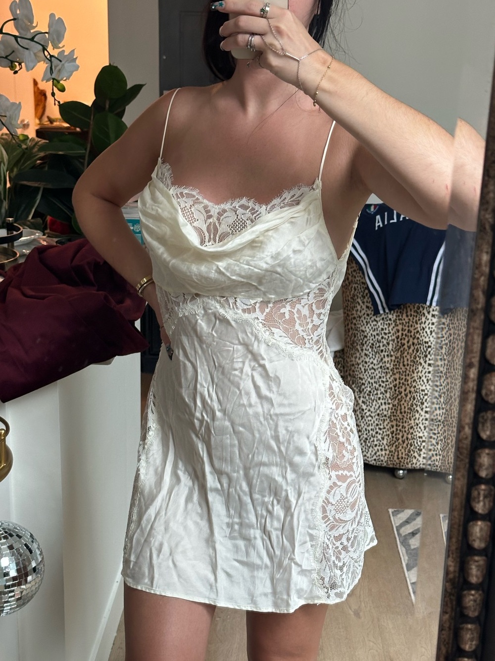 For Love and Lemons pale yellow lace night gown slip dress